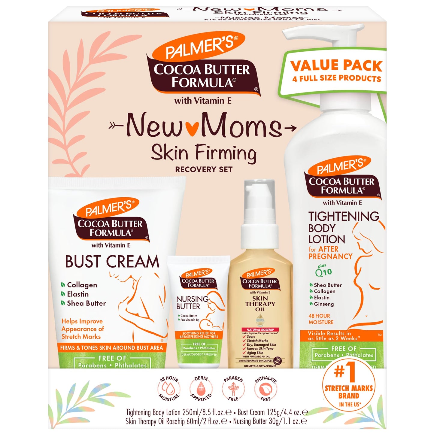Palmer's Cocoa Butter New Moms Postpartum Kit – Body Lotion, Nursing Butter, Bust Cream & Skin Therapy Oil, Dermatologist Approved