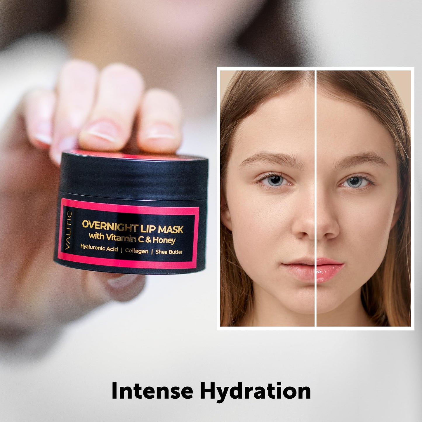 Valitic Overnight Lip Sleeping Mask Butter – Hydrating Treatment for Dry, Chapped Lips with Honey, Vitamin C, Hyaluronic Acid & Collagen, 30g