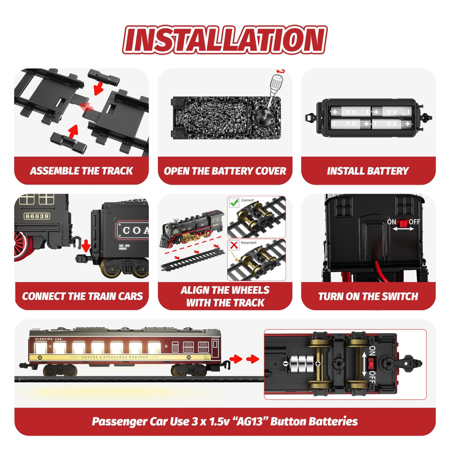 Funwee Electric Train Set with Smoke, Lights & Sounds – Classic Locomotive Train Toy with Track for Kids, Christmas Tree Decoration, Ages 3–7+