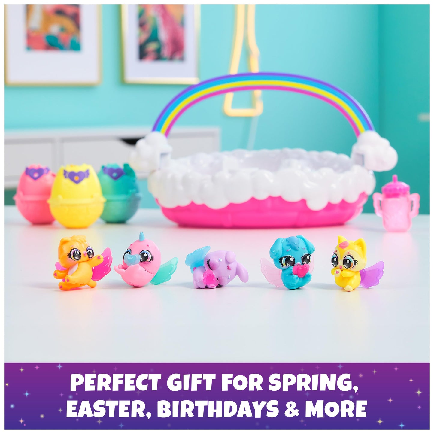 Hatchimals Alive, Neon Rainbow Spring Basket Toy (Styles May Vary), 3 Self-Hatching Easter Eggs, Fun Gift & Kids Toys for Girls & Boys Ages 3 and up