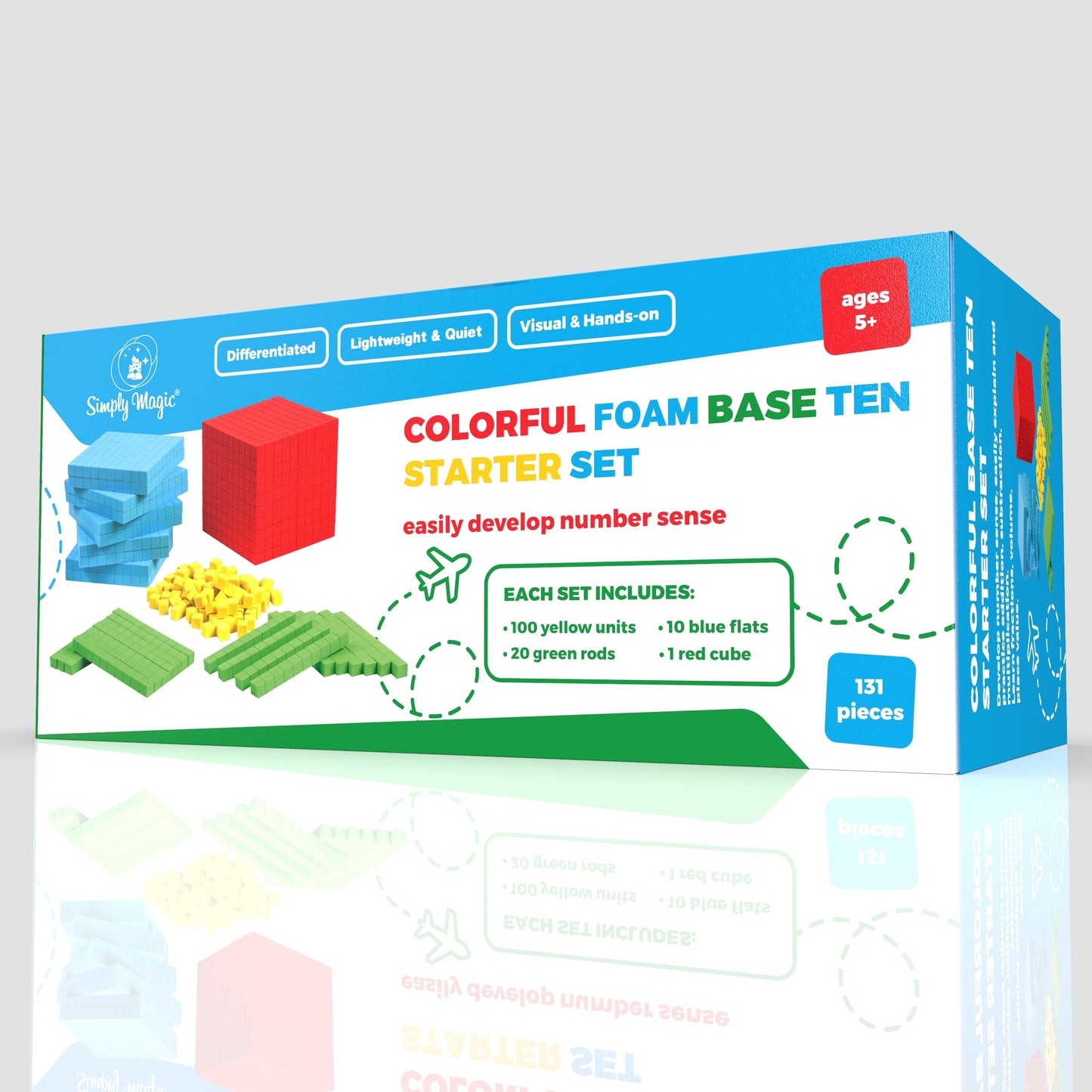 Simply Magic 131-Piece Foam Base Ten Blocks for Math - Place Value Manipulatives, Counting Cubes & Number Blocks for K-3