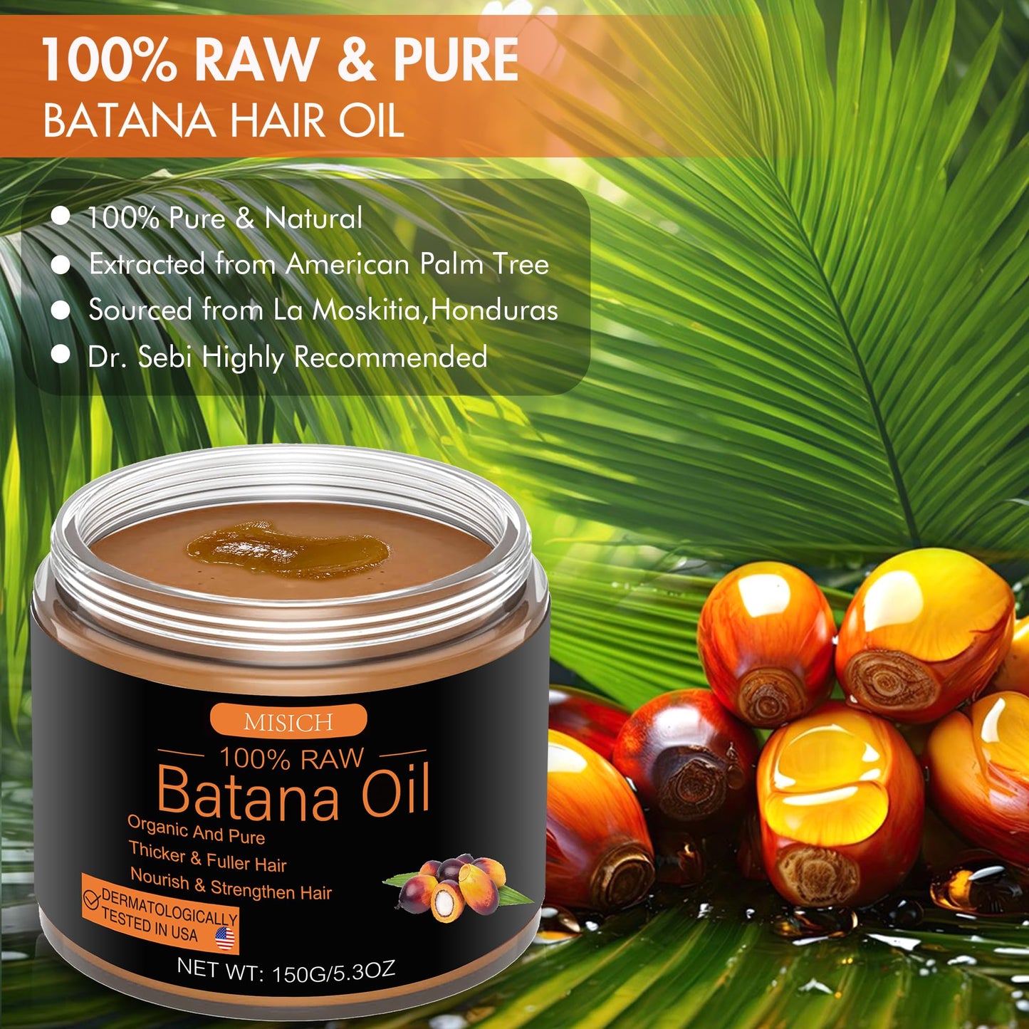 Raw Batana Oil 5.3 oz – 100% Pure Unrefined Organic Oil from Honduras | Promotes Hair Growth, Reduces Hair Loss & Boosts Thickness for Men & Women