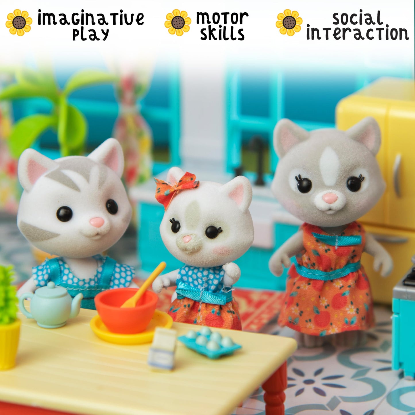 Honey Bee Acres The Purringtons Cat Family, 4 Miniature Doll Figures, Small