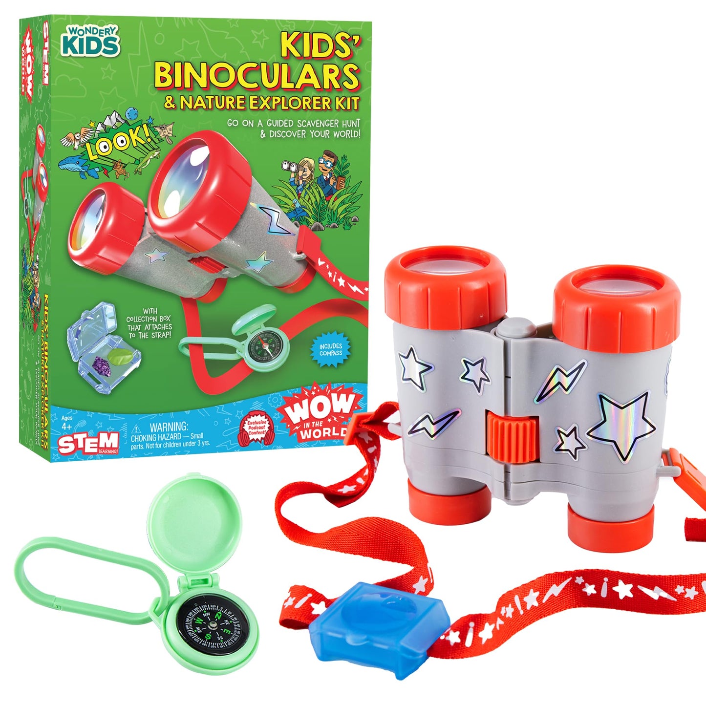Wow in The World Kids’ Binoculars & Nature Explorer Kit – STEM Toy with Scavenger Hunt, Specimen Box, Audio Content & Bonus Tools, Ages 4+