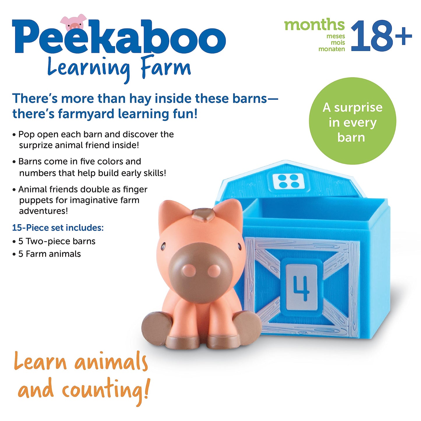 Learning Resources Peekaboo Learning Farm - 10 Pc Toddler Toy Set, Ages 18+ Months, Counting & Sorting Farm Animals, Educational Stocking Stuffer
