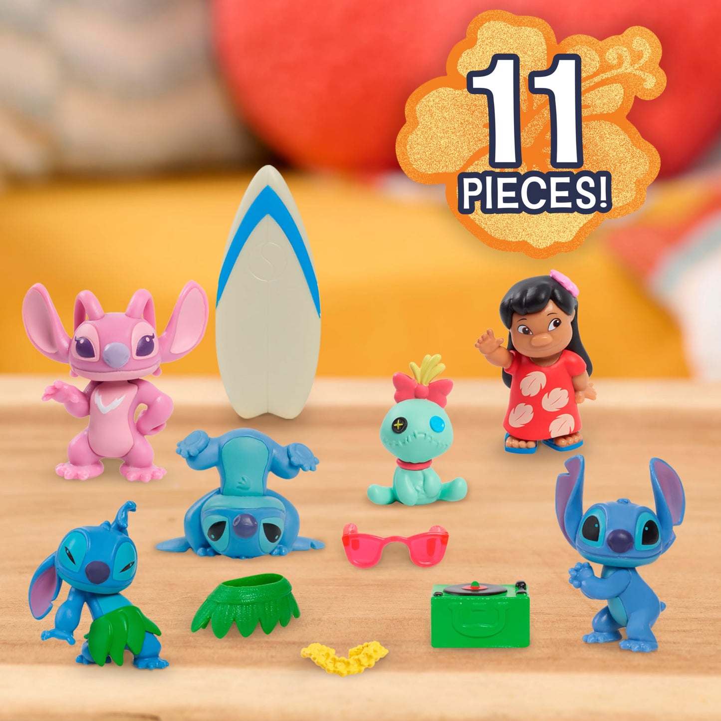 Just Play Disney Stitch 11-Piece Collectible Figure Set with Accessories, 2-inch Figurines for Kids & Home Decoration, Ages 3+