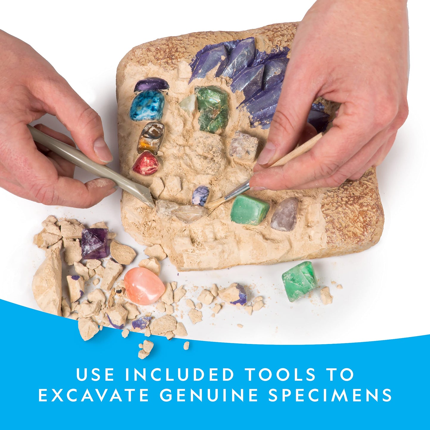 NATIONAL GEOGRAPHIC Mega Gemstone Dig Kit – Discover 15 Real Gems & Crystals, Science & Mining Kit for Kids, Rock Collection Gift