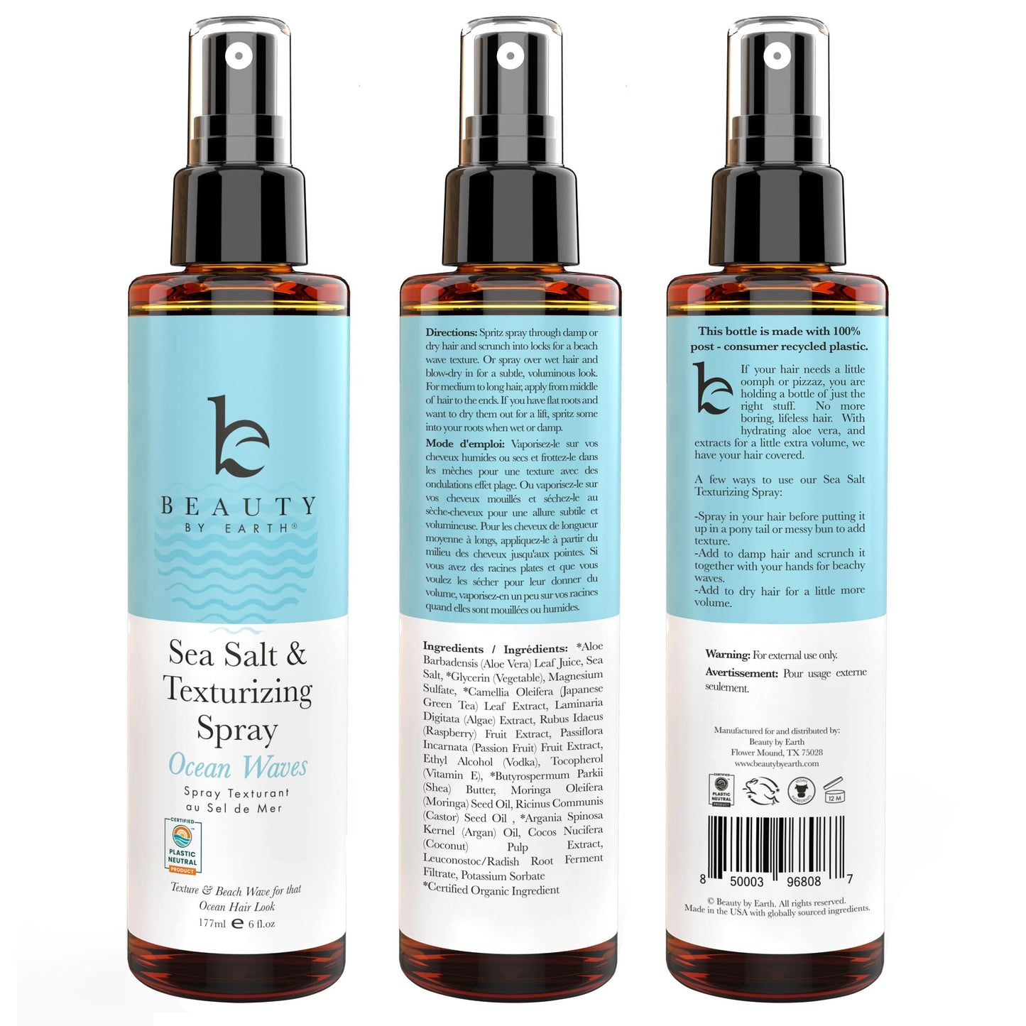 Beauty by Earth Sea Salt Spray for Textured Beach Waves & Volume - USA Made with Organic Ingredients, Texturing and Volumizing Spray for Fine Hair for Men & Women