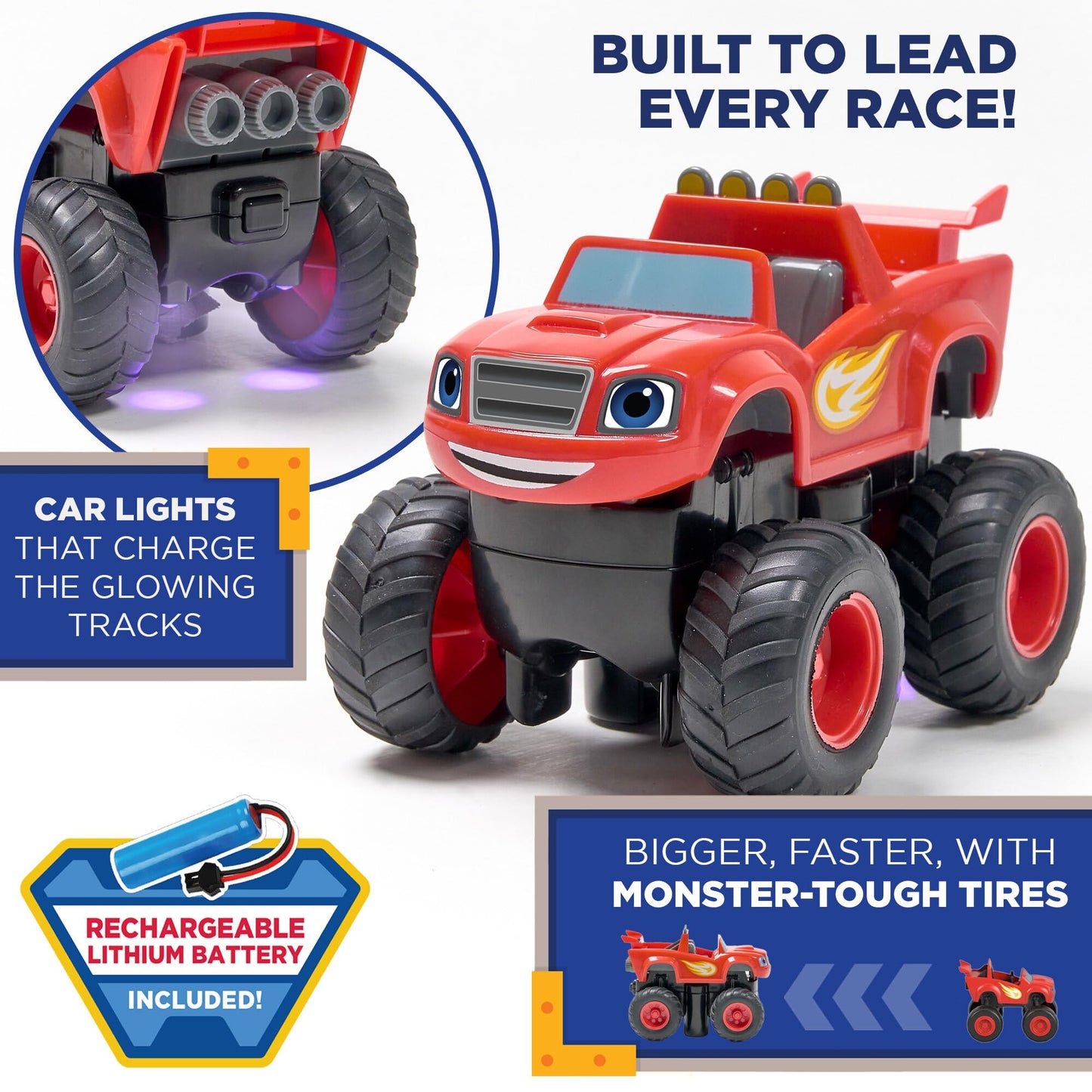 Blaze and The Monster Machines Race Track Set - 117-Piece STEM Glow Track Playset by JitteryGit, Nickelodeon Toy for Kids Ages 3-8, Red