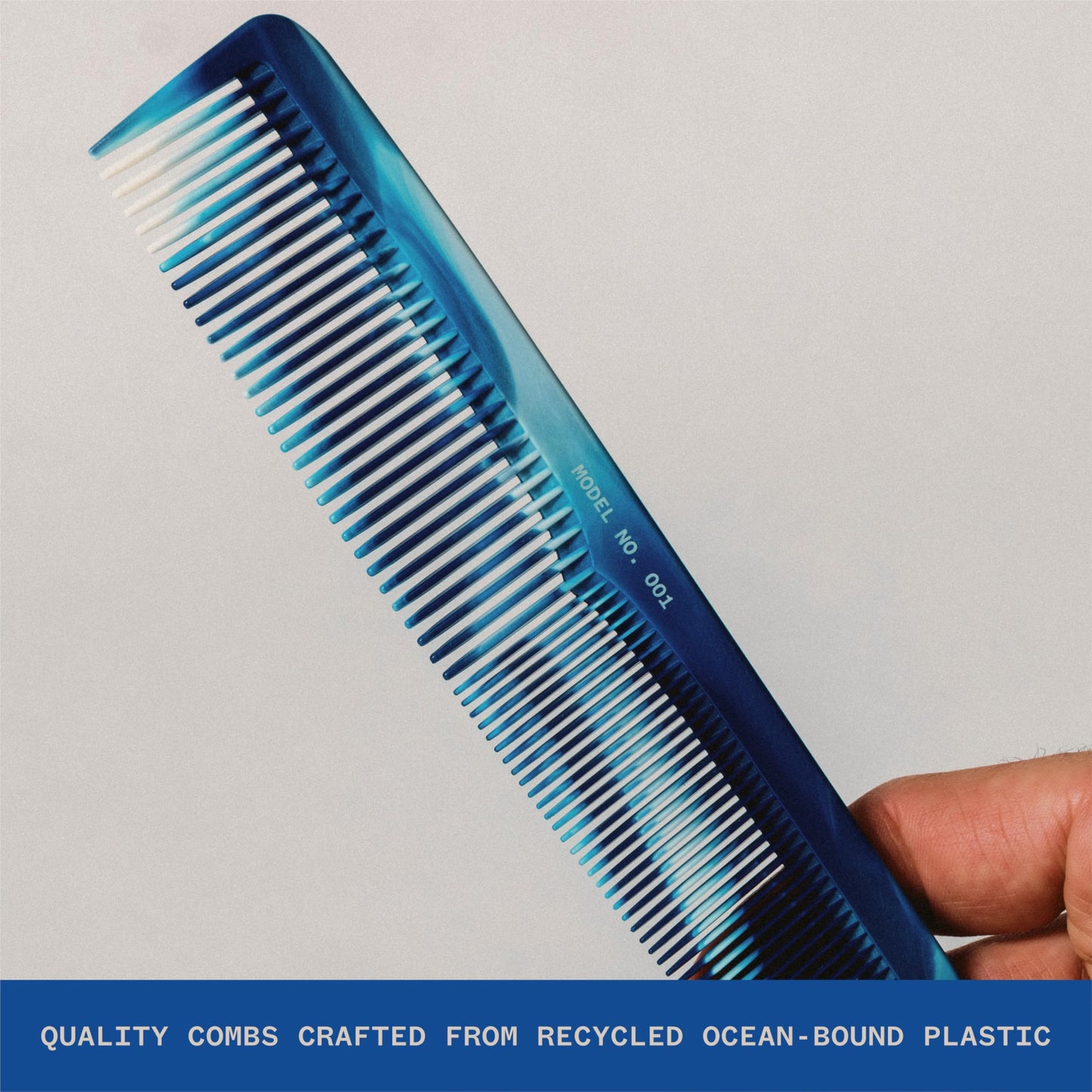 WAVEY 7" Hair Comb for Men & Women - Wide & Fine Tooth Comb for Thick, Thin, Curly, Straight Hair - Recycled Ocean Plastic, Travel-Friendly, Blue