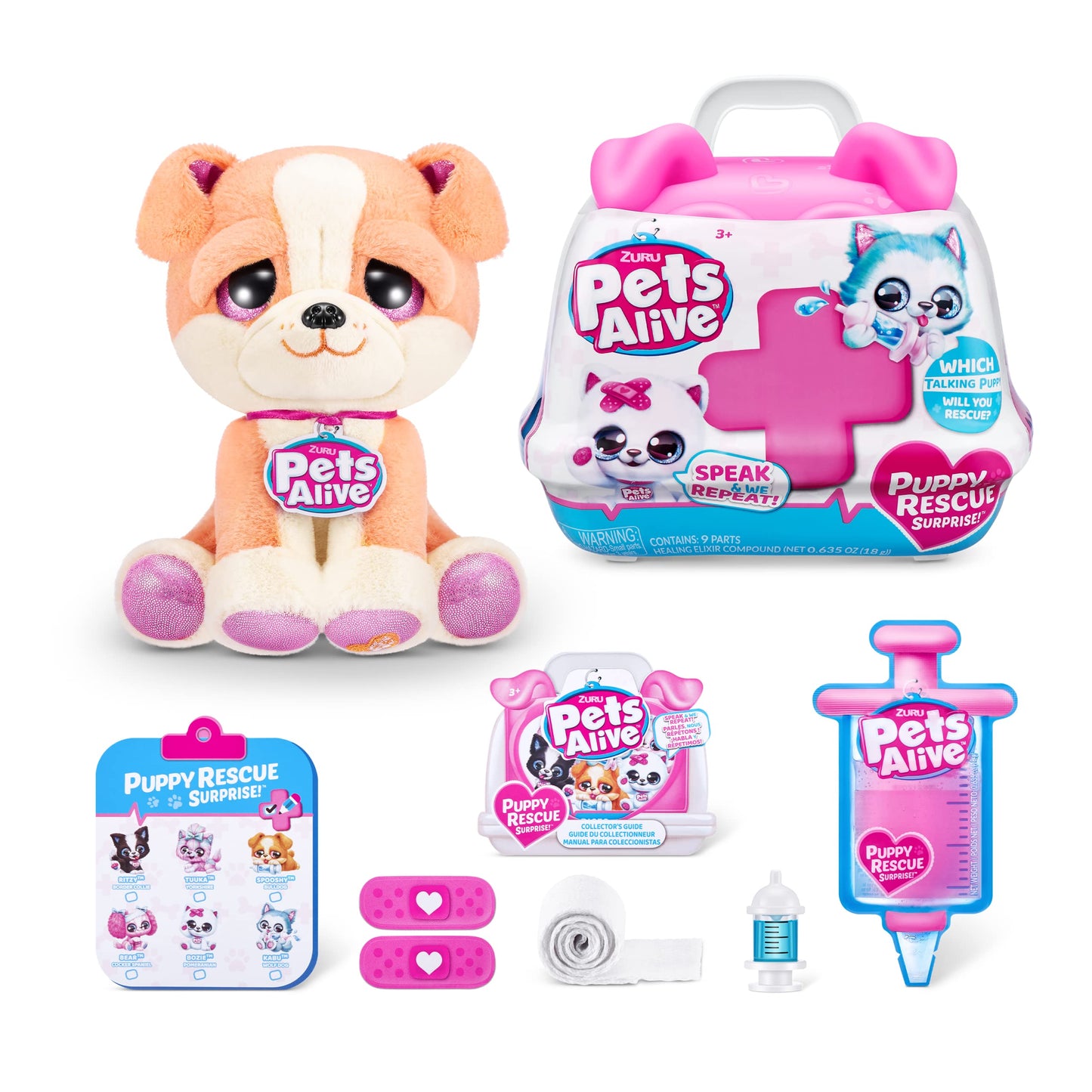 Pets Alive Puppy Rescue S3 Bulldog Plush by ZURU – Ultra Soft Surprise Plush Toy with Speak & Repeat & Fun Compound Surprises