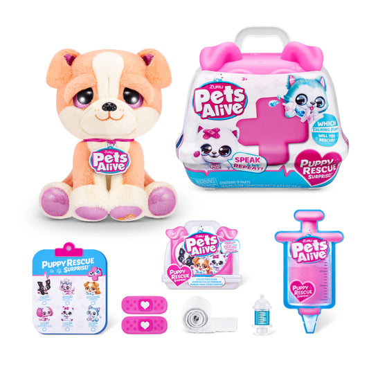 Pets Alive Puppy Rescue S3 Bulldog Plush by ZURU – Ultra Soft Surprise Plush Toy with Speak & Repeat & Fun Compound Surprises