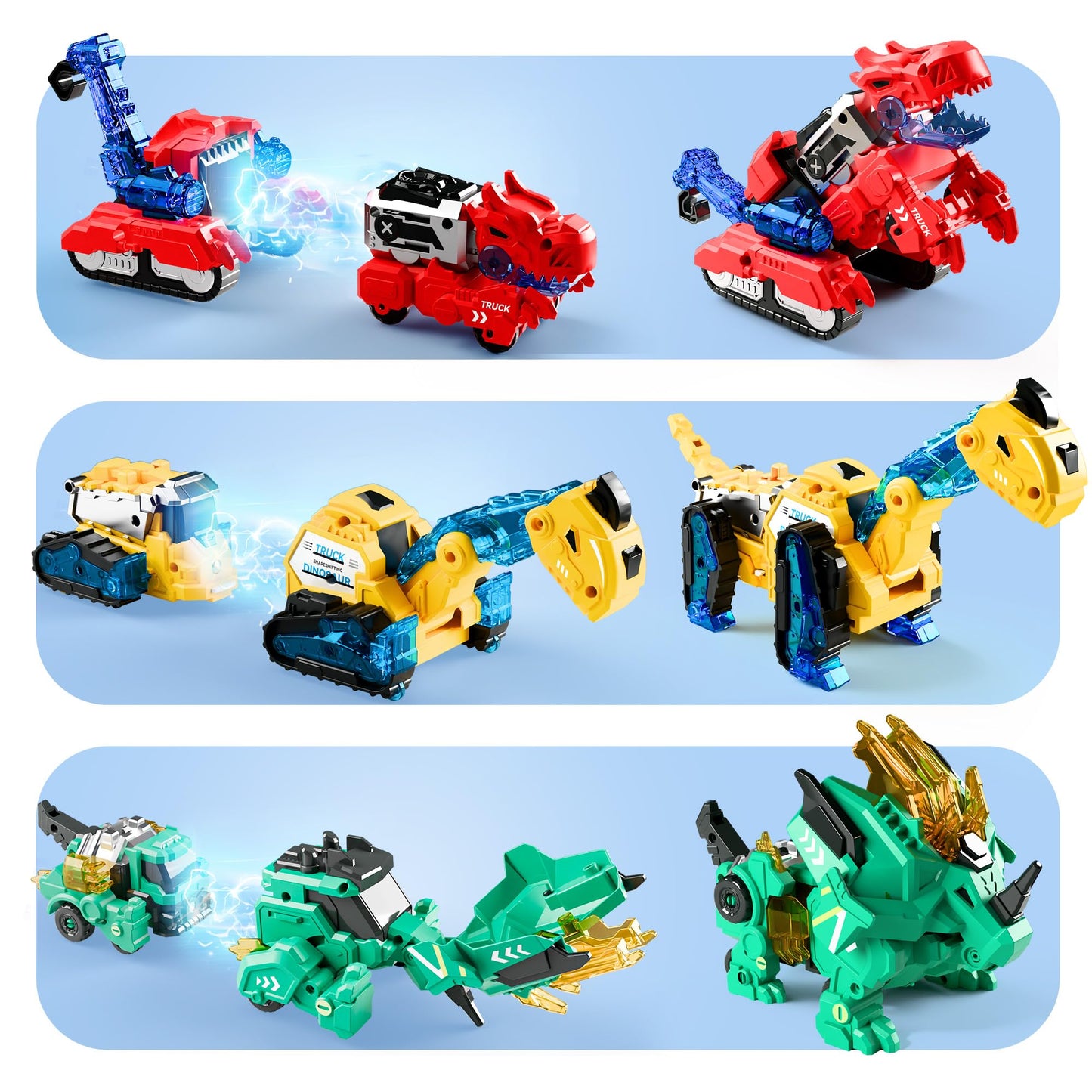 iPlay iLearn Kids Dinosaur Transforming Robot Toy – Magnetic STEM Trucks Turn into Dinosaurs, Educational Learning & Birthday Gift for Ages 3-8