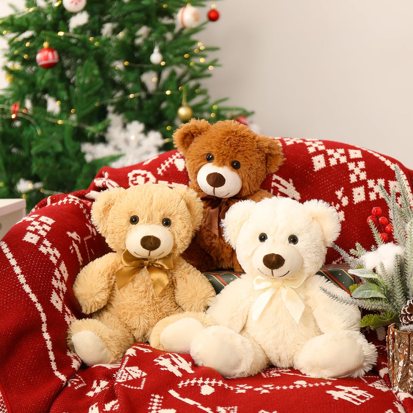 MorisMos 3 Pack 14" Teddy Bears, Cute Small Plush Stuffed Animals, Soft Little Bears for Kids, Baby Shower & Party Centerpieces