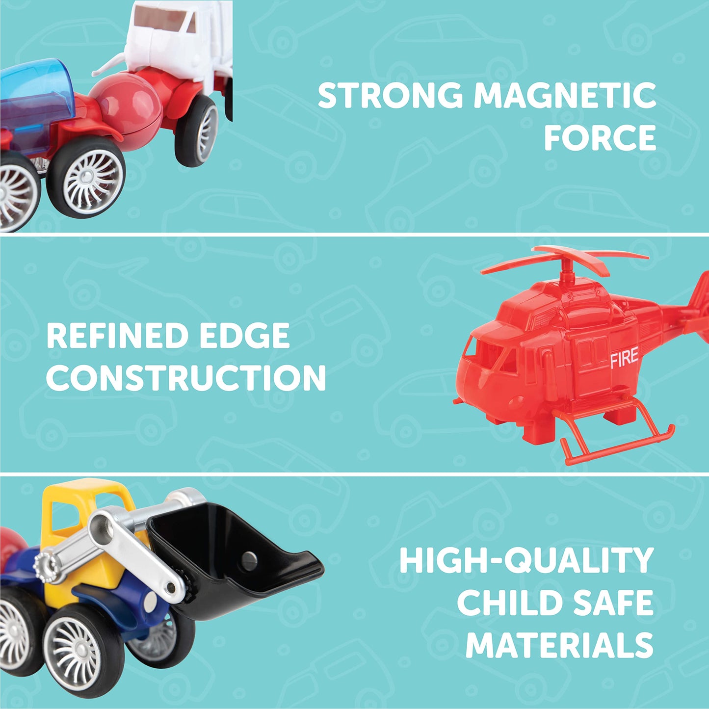 PLAY BRAINY 59-Piece Magnetic Emergency Vehicle Toy Set – Fire Truck, Ambulance, Helicopter & More for Kids 3+ Years