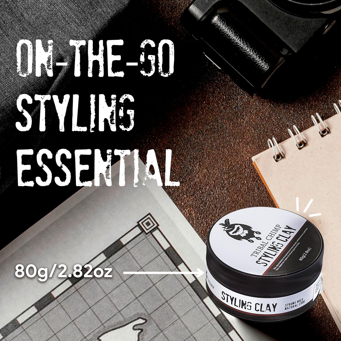 Tribal Chimp Hair Styling Clay 80g – Super Strong Hold Matte Finish for Men & Women, Non-Sticky Texture, Adds Volume & Thickness, Citrus Scent