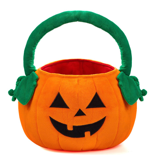 JOYIN Halloween Pumpkin Plush Tote Candy Bag, 11"x13.4" Trick or Treat Basket with Handle for Kids, Party Favors & Gifts