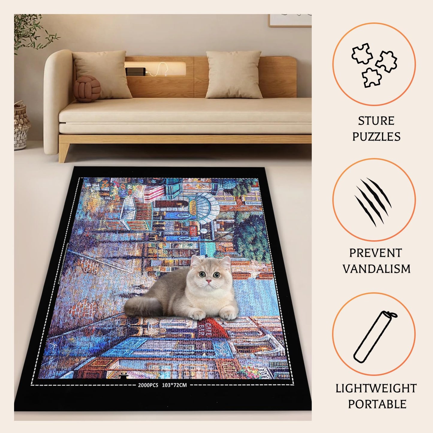 Jigsaw Puzzle Mat Roll Up – Felt Puzzle Saver for 500–2000 Pieces, with Sorting Trays, Clear Sheets & Storage Tube, Puzzle Board Accessory