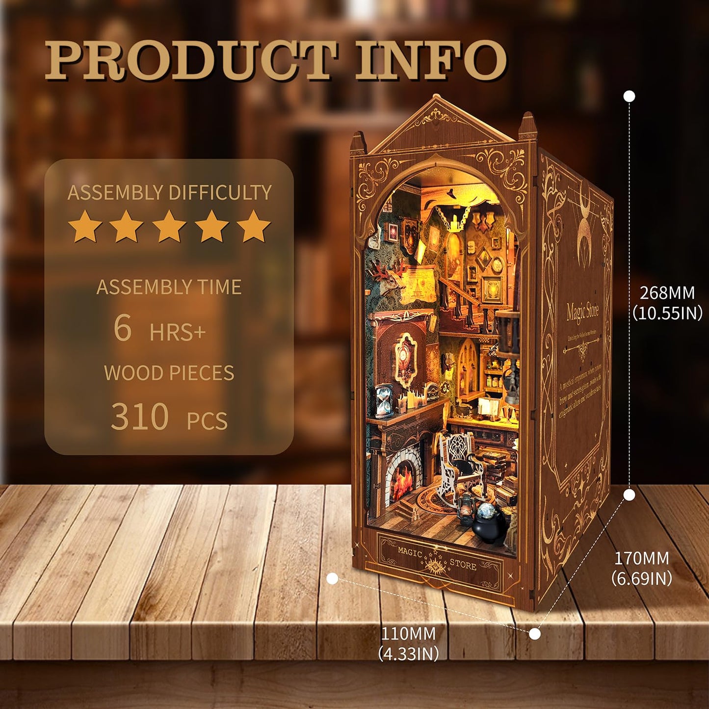 Book Nook Kit, Magic Store Dollhouse Booknook Bookshelf Insert Decor Alley DIY Miniature House Kit with Led Light Crafts for Adults and Teens to Build-Creativity Model Gift