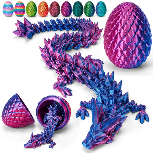 TBOLINE 12" 3D Printed Dragon Egg Toy – Articulated Crystal Dragon, Fidget & Dinosaur Egg for Kids Boys & Girls Ages 4-12