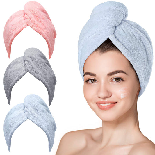 Hicober Microfiber Hair Towel,Turbans for Drying Wet Hair, Anti Frizz Hair Wrap Towels for Curly Hair Women (Blue,Grey,Pink) , 3 packs