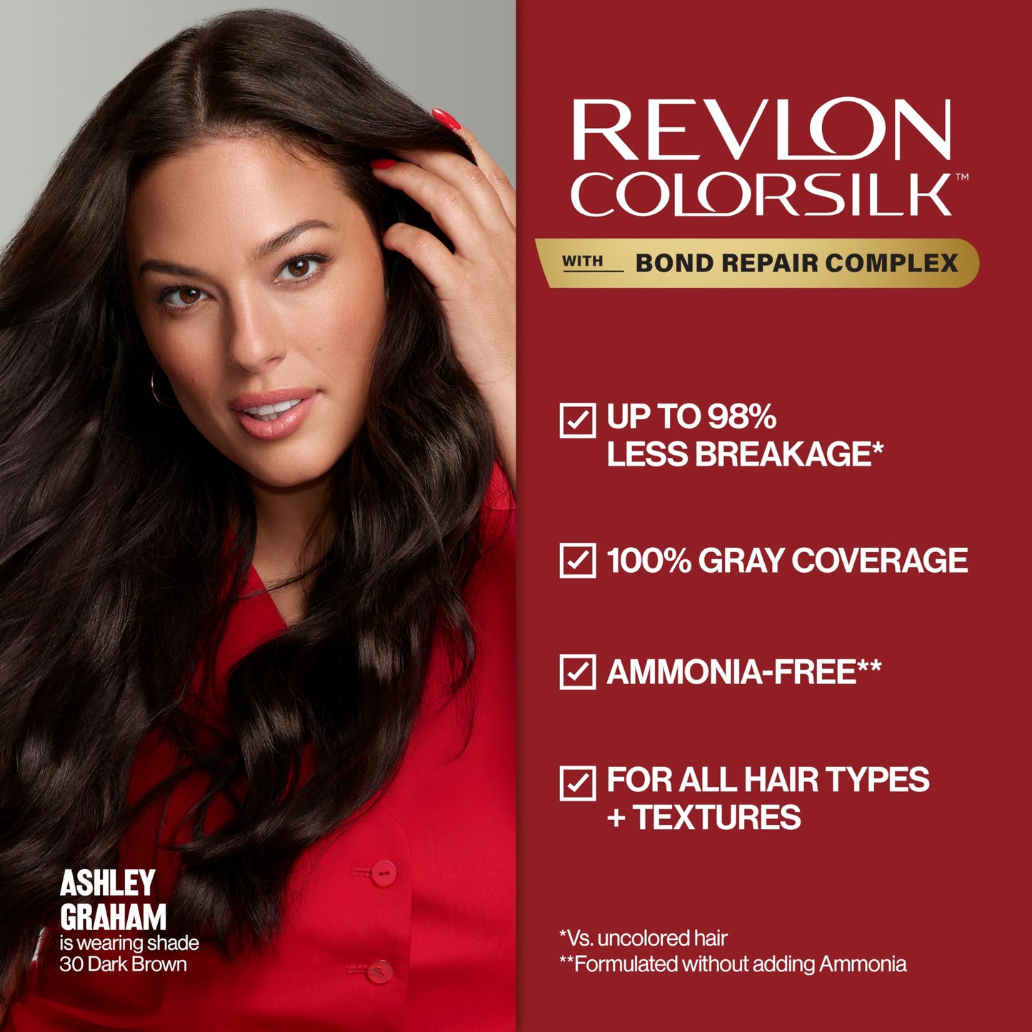 Revlon ColorSilk Brown Hair Dye with Bond Repair Complex, 100% Gray Coverage, Ammonia-Free, Vegan Keratin, 30 Dark Brown, 3 Pack