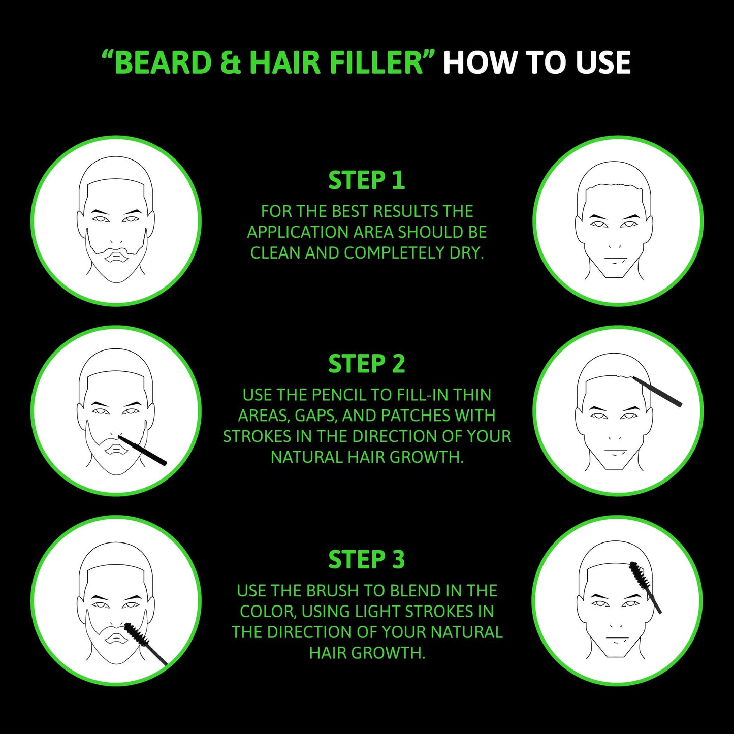 BEST Beard & Hair Filler Pen with Brush – Instantly Fill Thin Spots & Patches for Perfect Beard & Hairline – Waterproof, Vegan, Vitamin E Formula