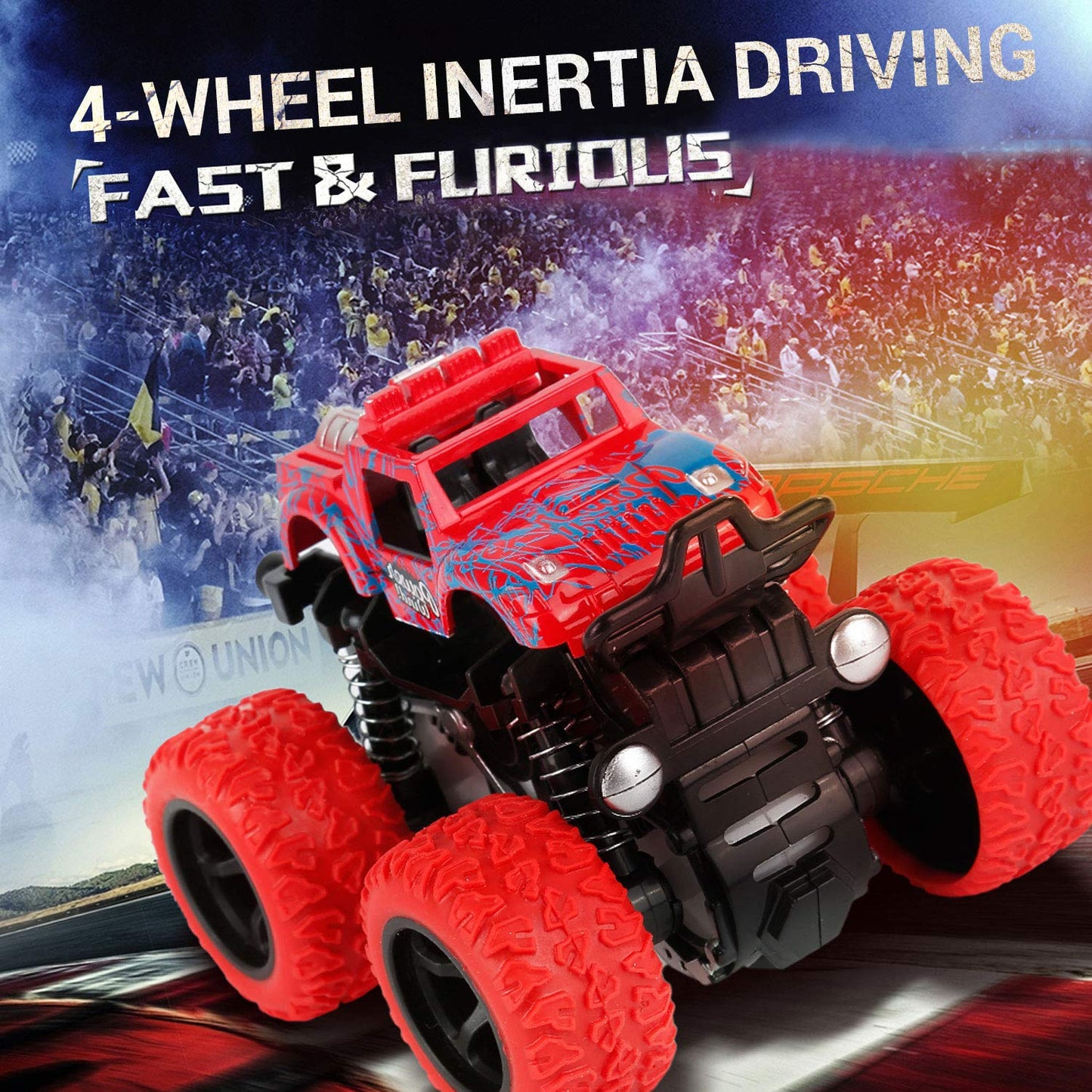taessv Monster Truck Toy Set – 4 Friction-Powered Push & Go Cars for Toddlers Kids, Birthday & Christmas Gift, Ages 3+ Boys & Girls