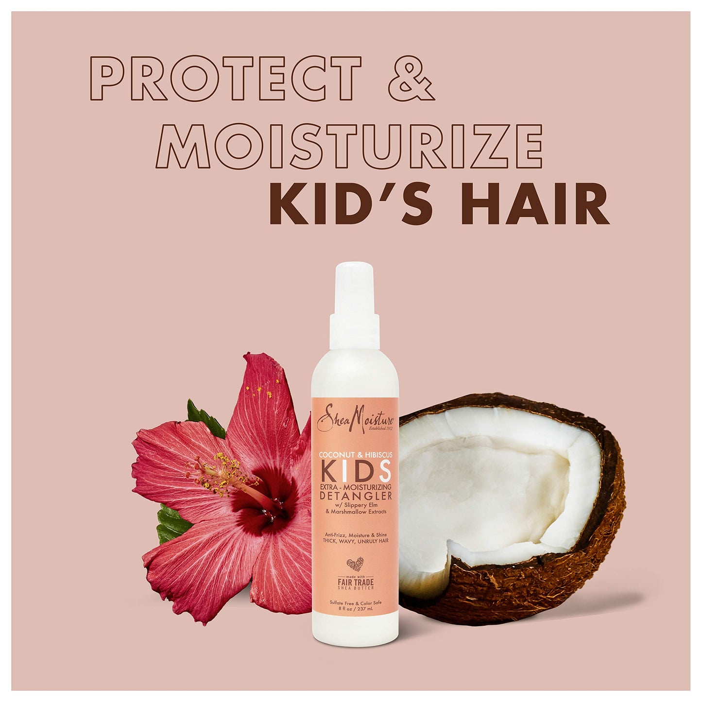 SheaMoisture Kids Extra Moisturizing Detangler Coconut and Hibiscus for Curly Hair Hair Care Product with Shea Butter 8 oz