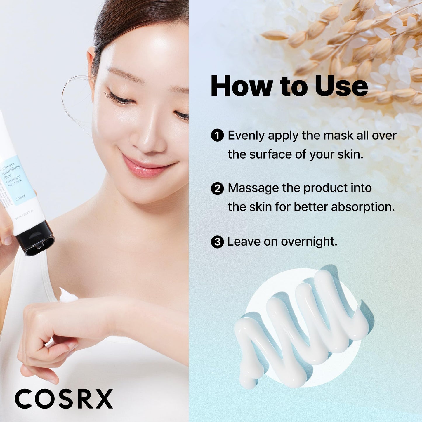COSRX Ultimate Nourishing Rice Overnight Spa Mask 60ml – 68% Rice Extract, 2% Niacinamide, Korean Skincare, Cruelty-Free & Paraben-Free