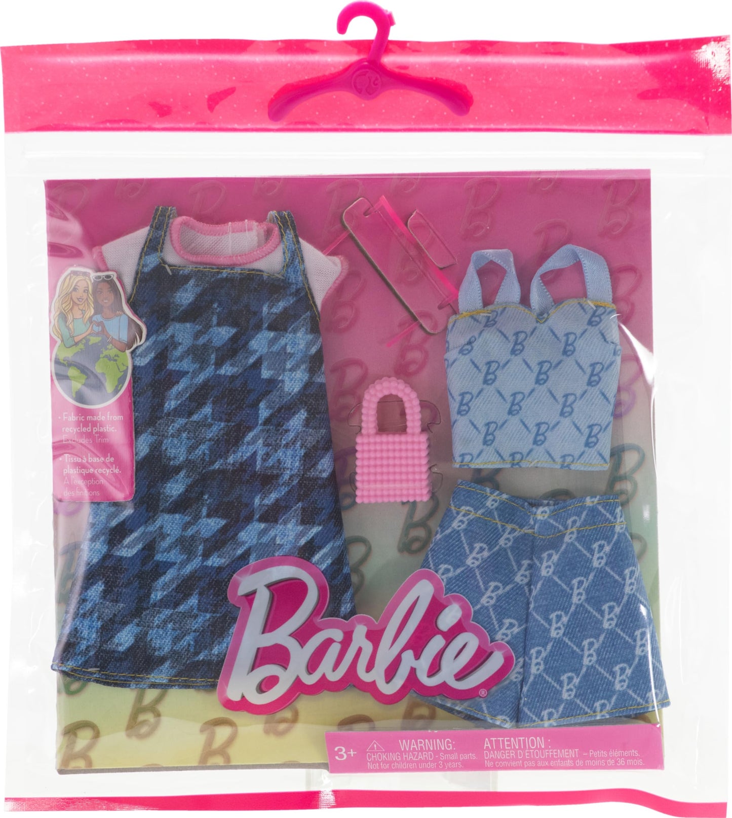 Barbie Fashions Clothing Set, 2 Denim Outfits for Fashion Doll Include Dress, Top & Shorts & 2 Accessories