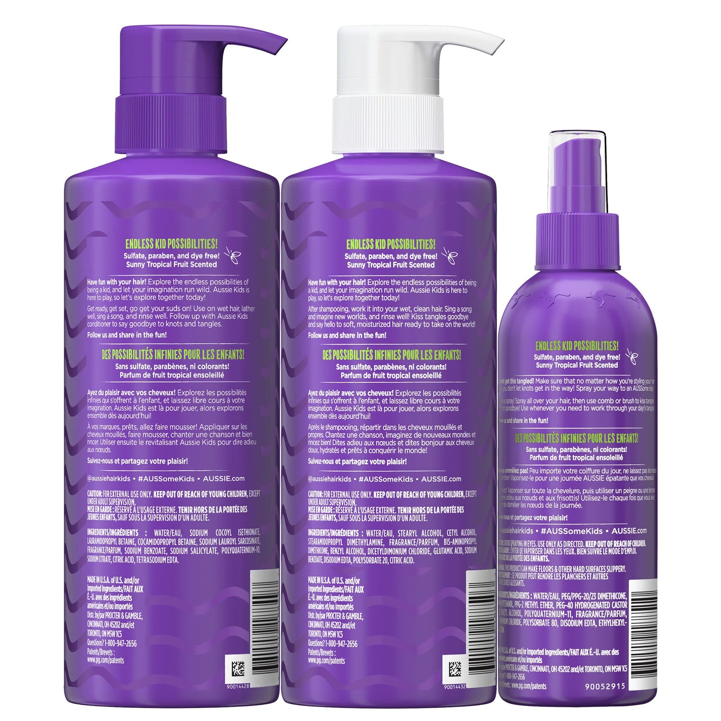 Aussie Kids Hair Care Bundle | Shampoo & Conditioner (16 Fl Oz Each) + Detangler Spray (8 Fl Oz) | Paraben, Sulfate & Dye Free, Tangle-Free Styling