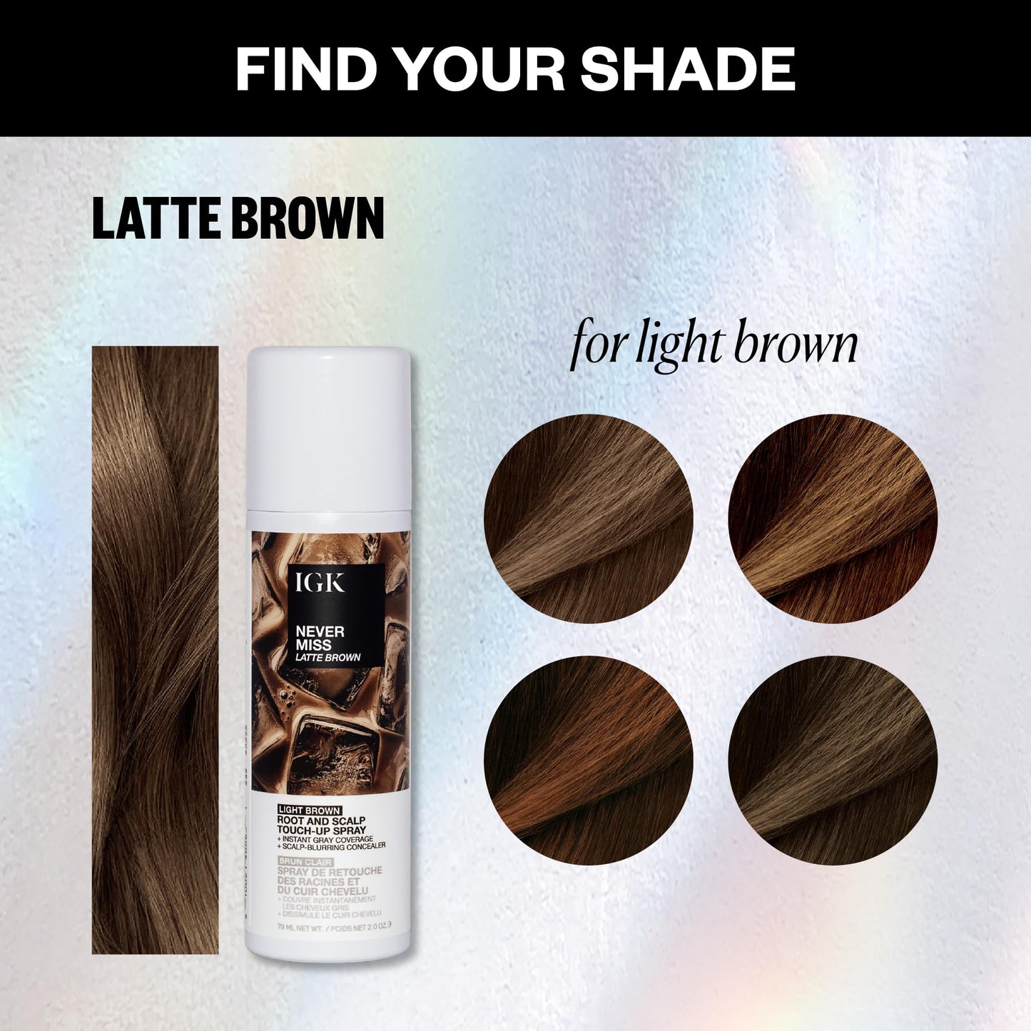 IGK NEVER MISS Root Touch-Up Spray – Light Brown | Temporary Gray Concealer for Thinning Hair | Waterproof, Sweat-Resistant, No-Flake Formula with Biotin & Rosemary | 2oz