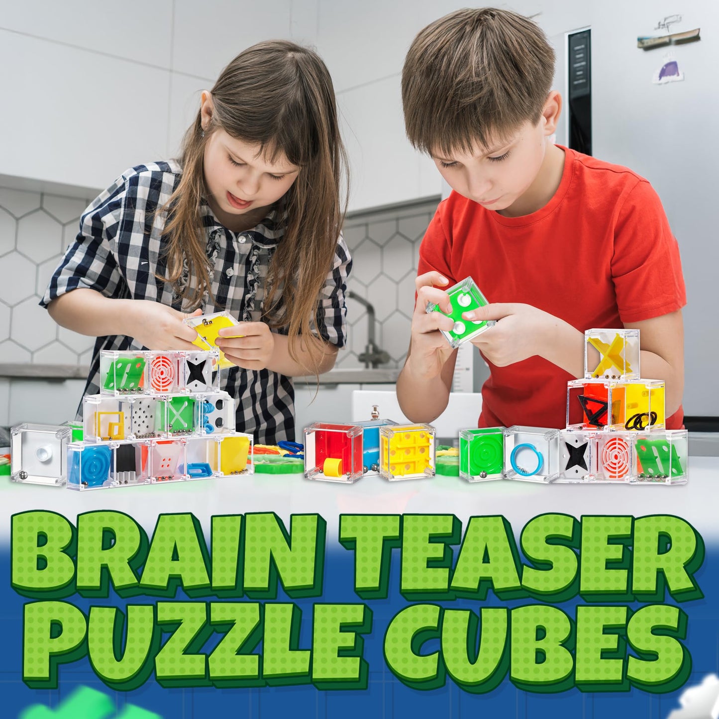 Bedwina Mini Cube Puzzle Box Set – 24-Pack 1.5" 3D Brain Teasers & Mini Maze Balls, IQ Balance Game Party Favors for Kids, Teens & Adults