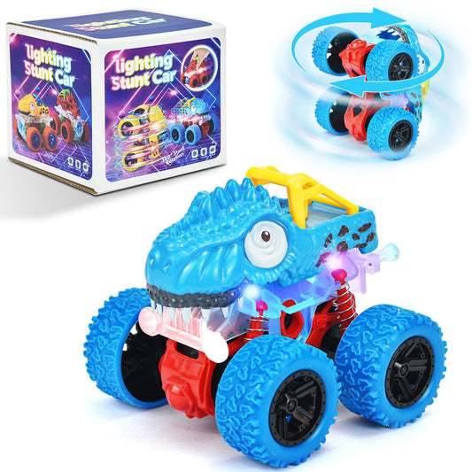 TQBYNJ Light-Up Dinosaur Monster Truck – Push & Go Friction Car Toy for Toddlers Boys & Girls Ages 2-6 – Birthday Easter Gift (Blue)