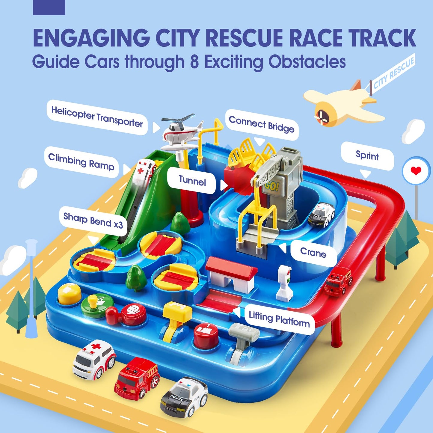 STEM Toys for 3-5 Year Old Boys – Large Race Track Car Playset, Montessori Educational Gift for Fine Motor Skills, Birthday & Christmas
