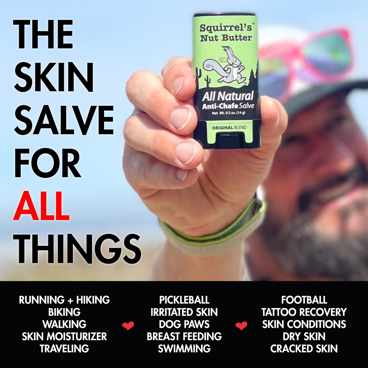 Squirrel's Nut Butter Anti-Chafe Stick – All-Natural Chafe Prevention & Skin Care for Athletes, Runners & Adventurers, 1.7 oz