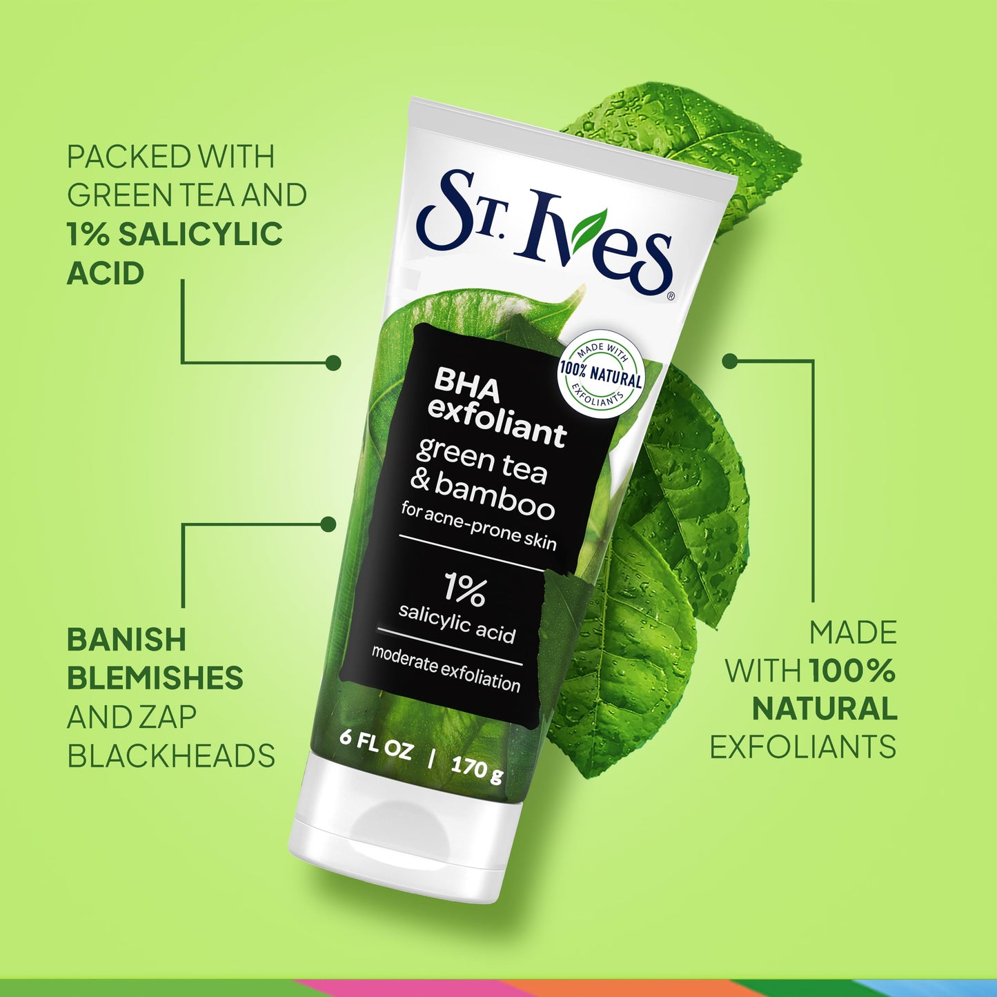 St. Ives Blackhead Clearing Green Tea Face Scrub – Salicylic Acid Acne Treatment, Unclogs Pores & Removes Blackheads, 6 oz