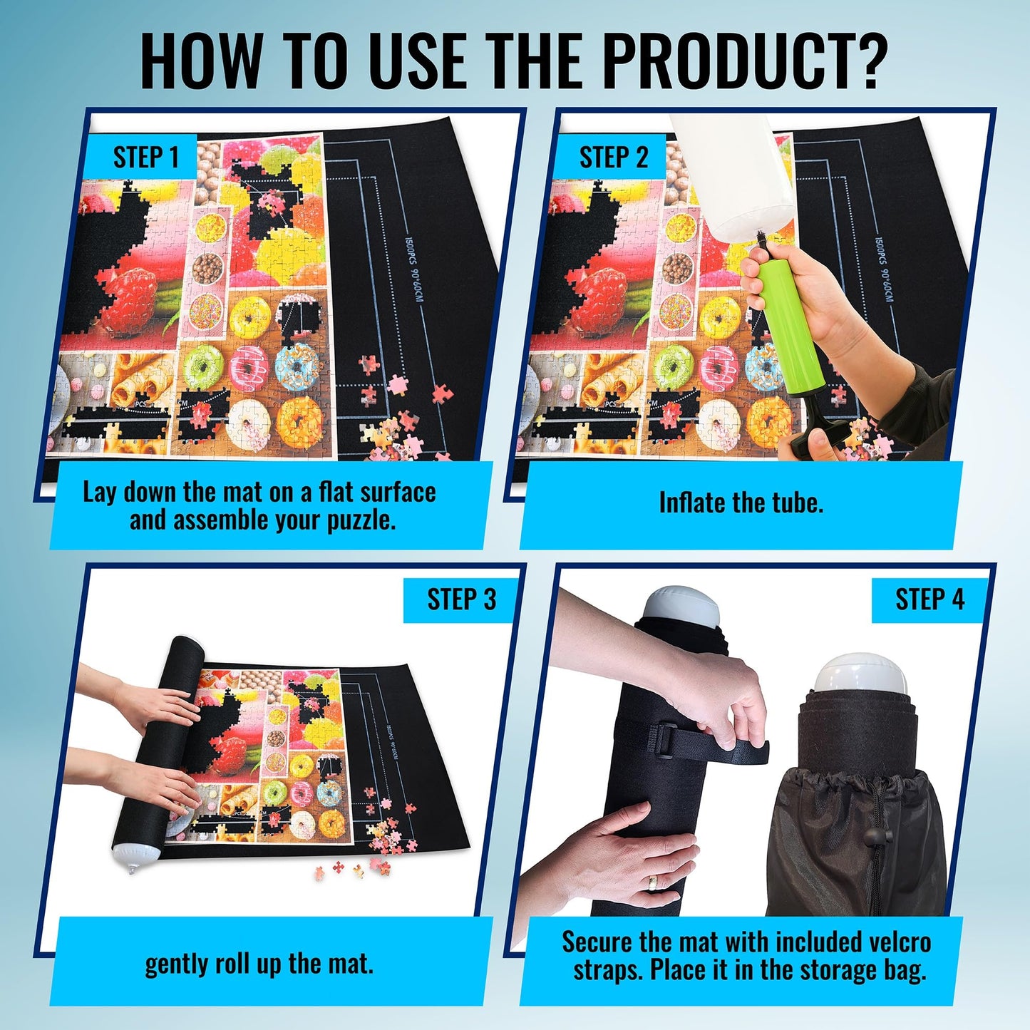 Gourbette Black Jigsaw Puzzle Mat – Roll-Up Puzzle Board for 2000, 1500, 1000 & 500 Pieces, Portable Puzzle Saver for Adults & Kids