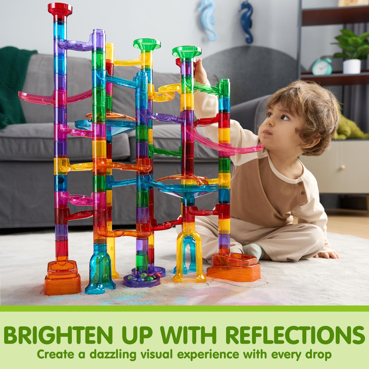 JOYIN 137Pcs Glowing Marble Run Set - STEM Building Blocks Toy with 15 Glow in The Dark Marbles, Fun Educational Gift for Kids Boys & Girls