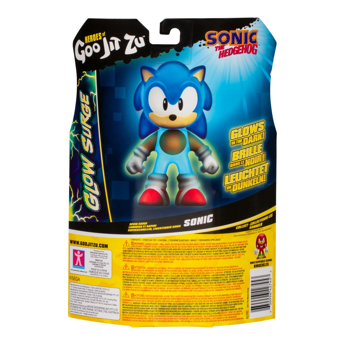 Heroes of Goo Jit Zu Sonic The Hedgehog – Speed Surge Sonic with Glow Surge Powers, Squishy & Stretchy Toy, Expands 3x Size