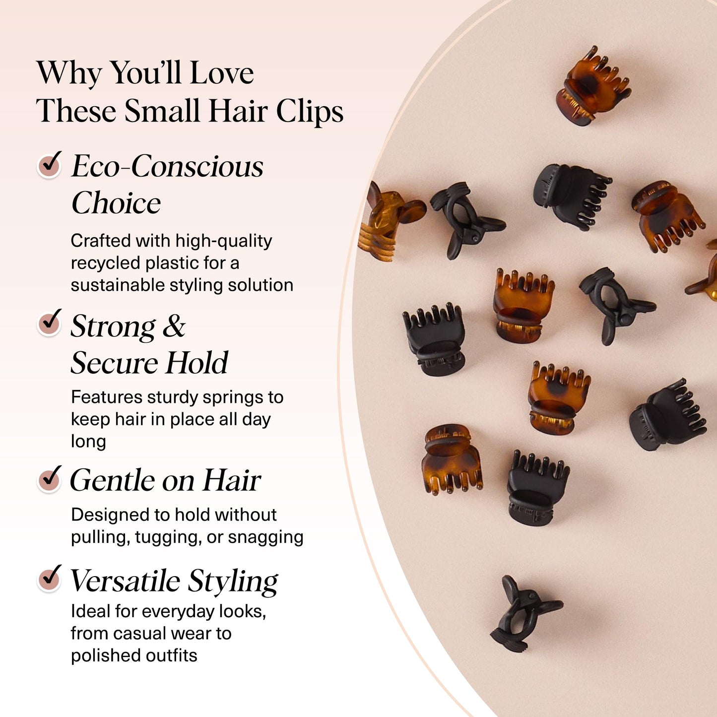 Kitsch Mini Claw Clips for Women & Kids | Durable, Non-Slip Small Hair Clips | No Pull or Snag | Stylish Tortoise & Black Hair Accessories, 16 Pcs