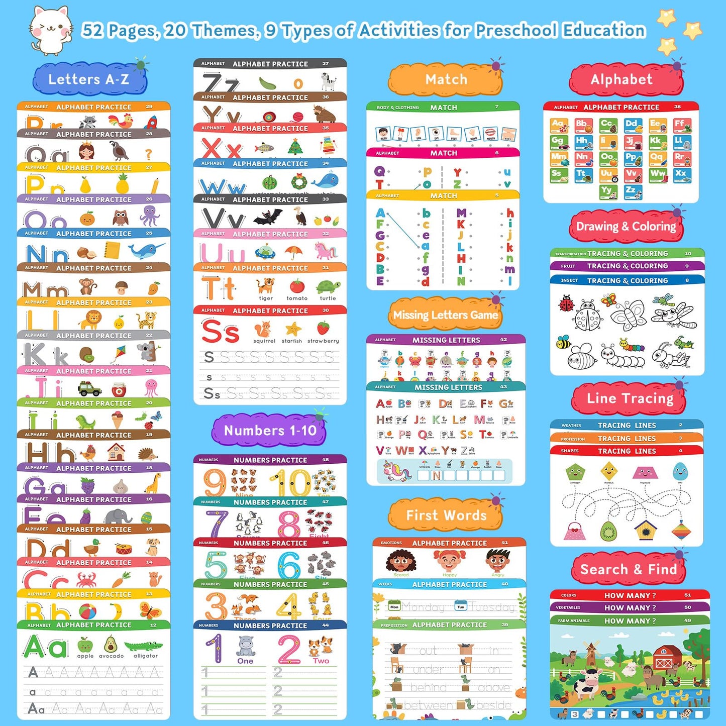 Preschool Learning Workbook for Ages 3-5 | Handwriting Tracing, Alphabet, Montessori Activities, Autism-Friendly Educational Busy Book