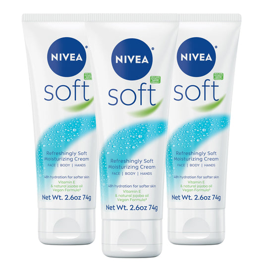 NIVEA Soft Moisturizing Cream 2.6oz, Lightweight Face, Body & Hand Cream with Jojoba Oil & Vitamin E, Pack of 3