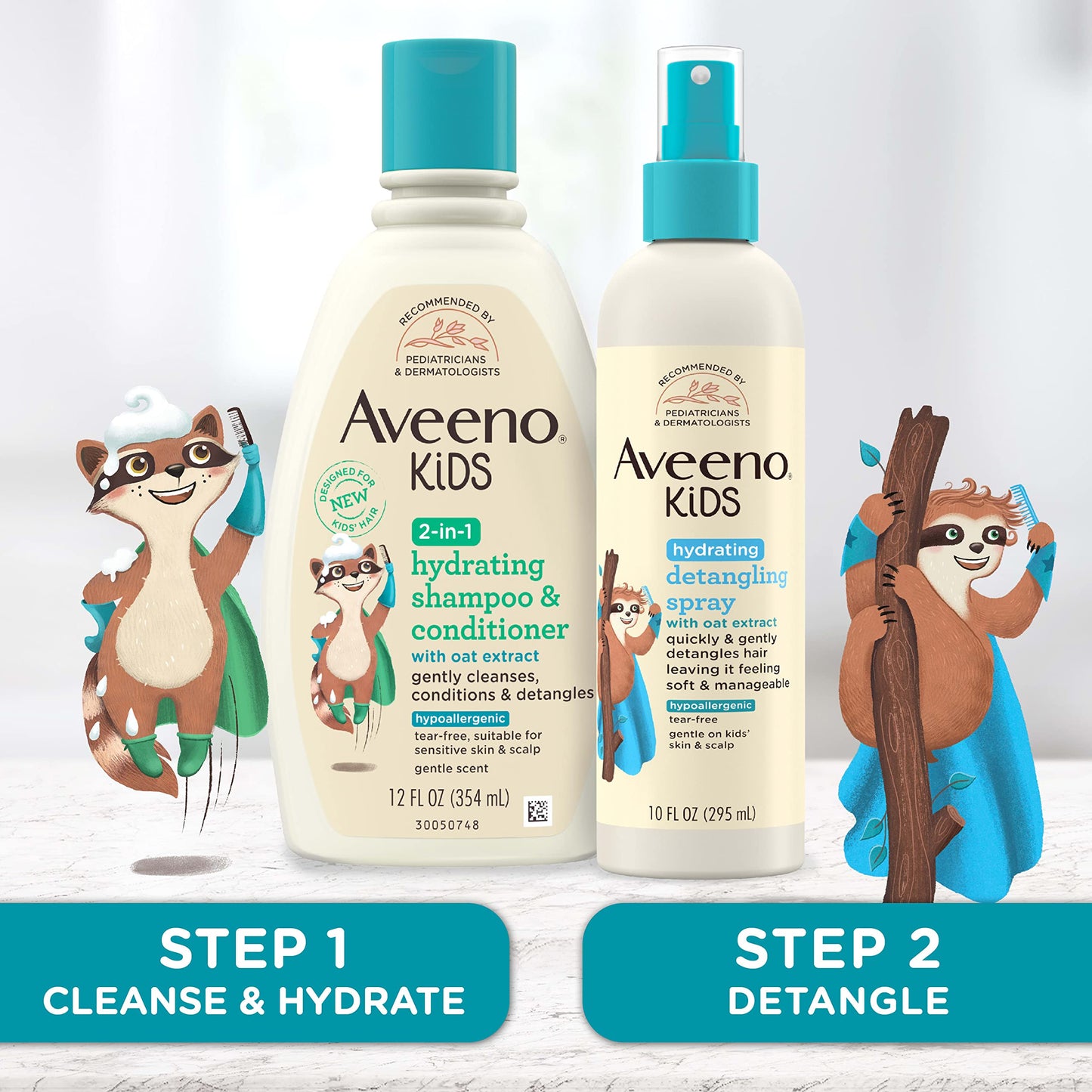 Aveeno Kids 2-in-1 Hydrating Shampoo & Conditioner with Oat Extract, Gently Cleanses, Detangles & Moisturizes, For Sensitive Scalp, 12 fl oz