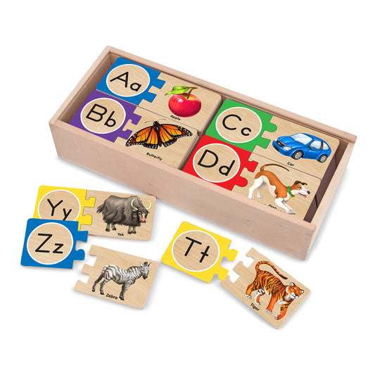 Melissa & Doug Alphabet Puzzle 52 pcs with Storage Box – Wooden ABC Self-Correcting Montessori Learning Toy for Toddlers & Kids 4+