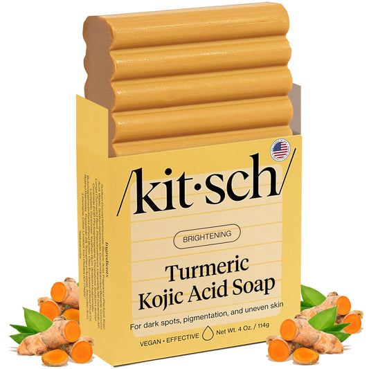 Kitsch Kojic Acid & Turmeric Soap Bar – Brightening Face & Body Wash with Hyaluronic Acid & Shea Butter for Dark Spots & Even Skin Tone, 4 oz