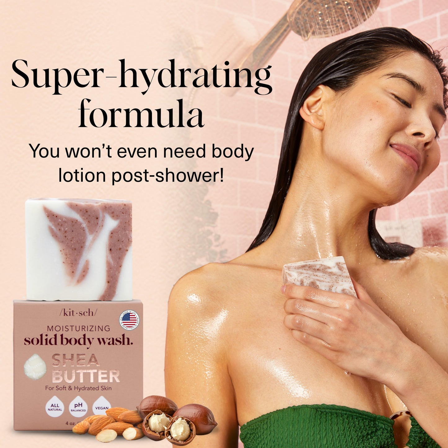 Kitsch Shea Butter Exfoliating Body Wash Bar – Moisturizing, Gentle Soap with Plant-Based Exfoliants, Hydrates & Softens Skin, 4 oz