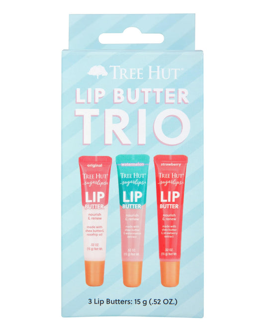 Tree Hut Sugarlips Lip Butter Trio – Original, Watermelon & Strawberry, Hydrating & Nourishing for Soft, Full Lips, 0.52 Fl oz Each