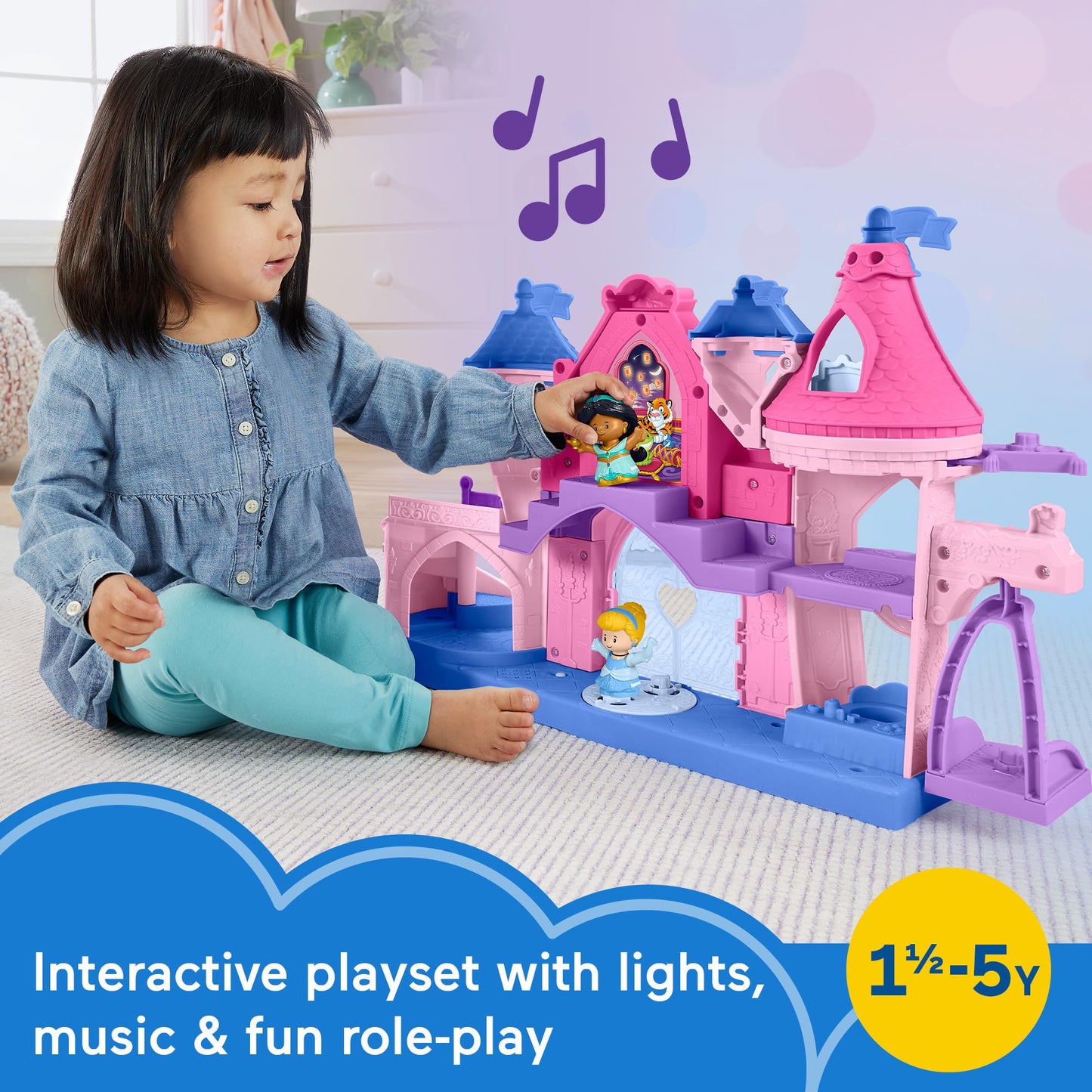 Fisher-Price Little People Toddler Toy Disney Princess Magical Lights & Dancing Castle Musical Playset for Pretend Play Ages 18+ Months
